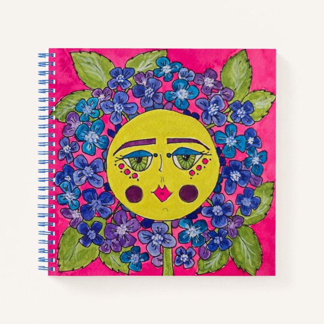 Hydrangea Blume Girl Spiral Notebook bemalt Notizbuch (Vorderseite)