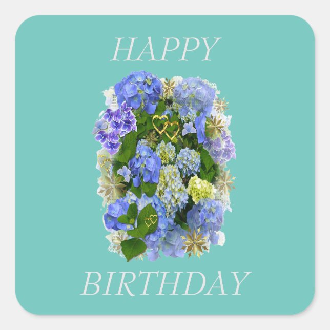 HYDRANGEA BLUME GLÜCKLICH BIRTHTAG QUADRATISCHER AUFKLEBER (Vorderseite)