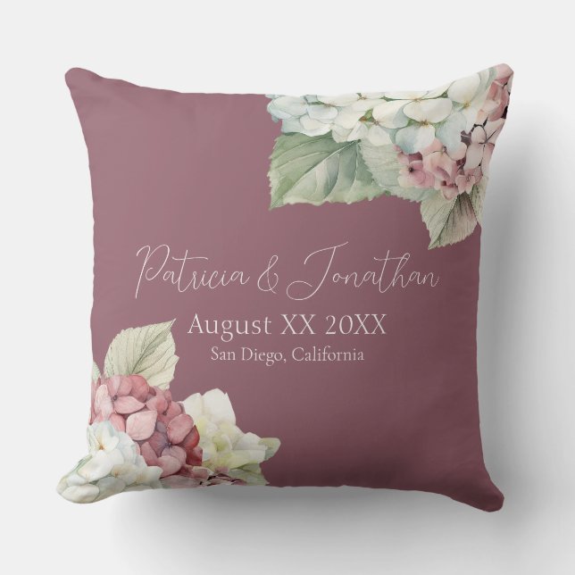 Hydrangea-Blume in Rosa und Weiß Kissen (Vorderseite)