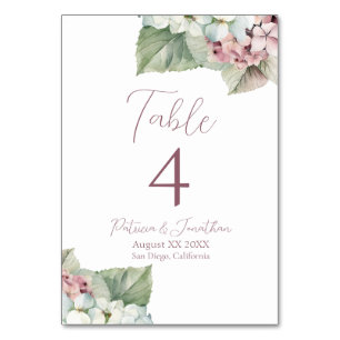 Hydrangea-Blume in Rosa und Weiß Tischnummer