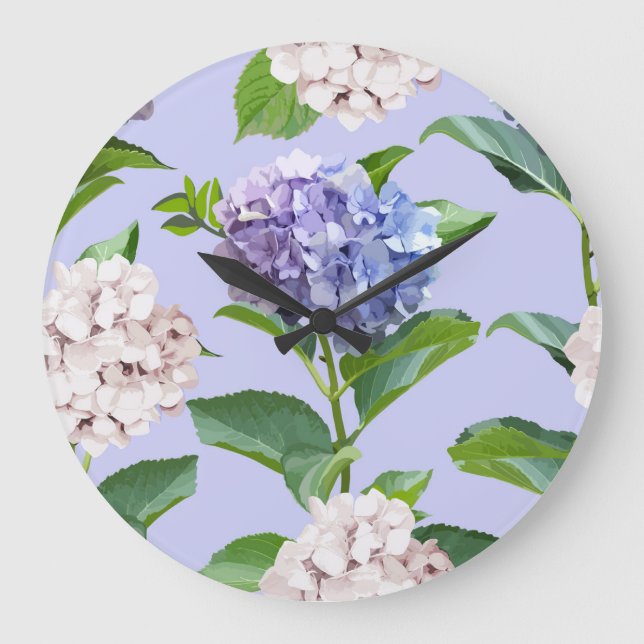 Hydrangea-Blume: mehrfarbige Blumenstruktur. Große Wanduhr (Vorderseite)