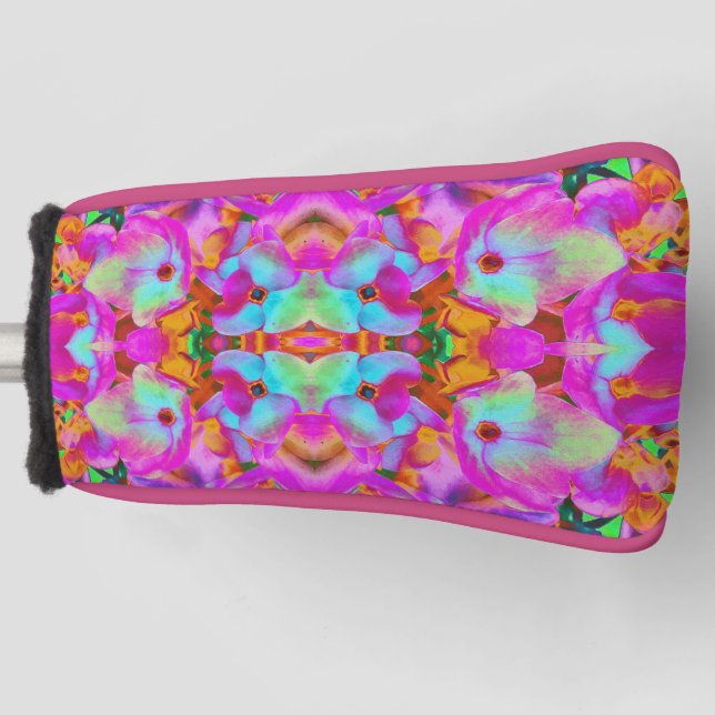 Hydrangea Blume Petals in Aqua Magenta und Orange Golf Headcover (Vorderseite)