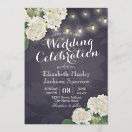 Hydrangea Blume String Lights Navy Blue Wedding Einladung