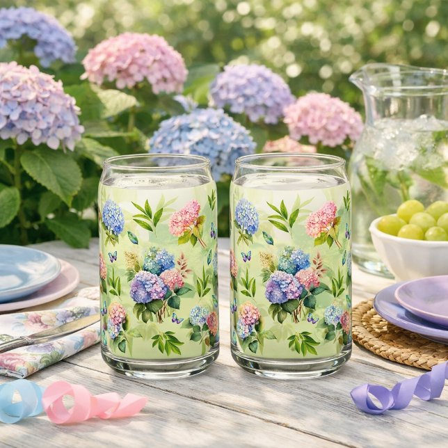 Hydrangea Blumen Blau und Rosa Set Trinkgeschirr Dosenglas (Von Creator hochgeladen)