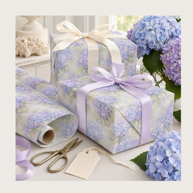 Hydrangea-Blumen-Geschenkpapier | Elegantes Blau u Geschenkpapier (Elegant Lilac Purple Hydrangea flowers gift wrapping paper for birthdays, baby showers, brides)