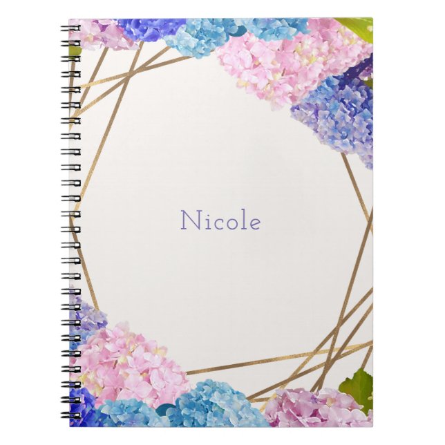 Hydrangea-Blumen & Goldene Frühlingsblumen Chic Notizblock (Vorderseite)