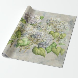 Hydrangea-Blumenlavendel auf grauem Vintagem Geschenkpapier