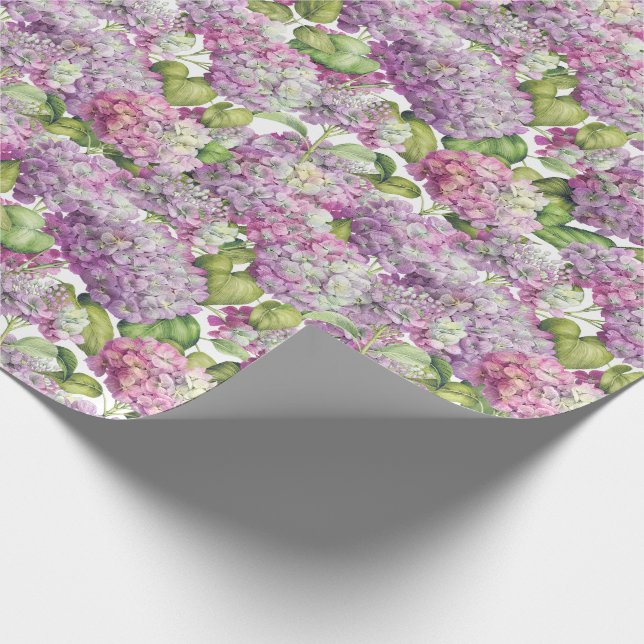 Hydrangea Blumenmuster Rosa Lavendel Geschenkpapier (Ecke)