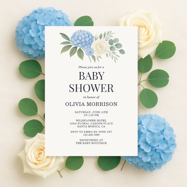 Hydrangea Botanical Eucalyptus Baby Shower Einladung (Von Creator hochgeladen)
