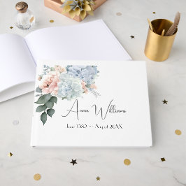Hydrangea Bouquet auf weißem Denkmal Gästebuch