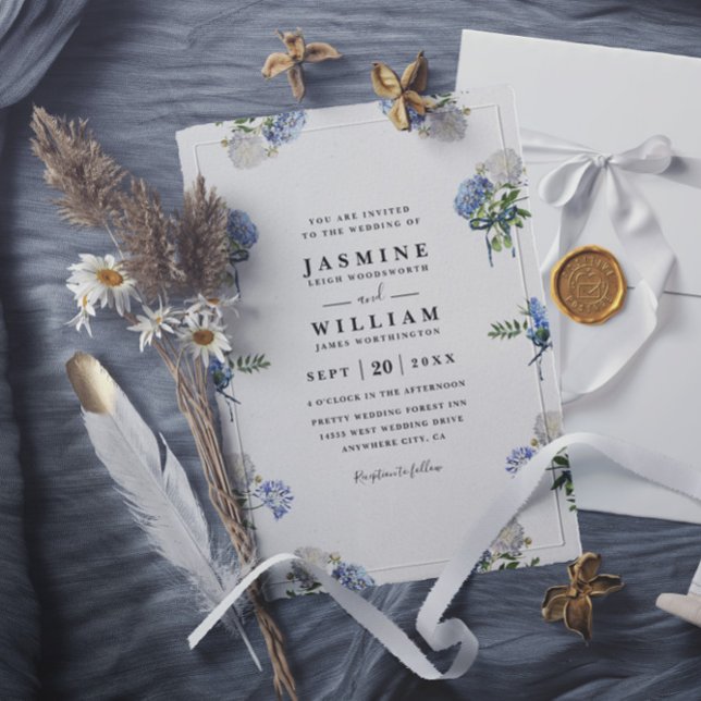 Hydrangea Bouquet Blue Elegant QR Code Wedding Einladung (Von Creator hochgeladen)