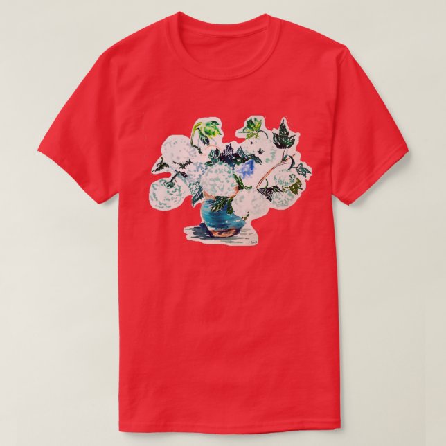 Hydrangea Bouquet in a Blue Pottery Vase T-Shirt (Design vorne)