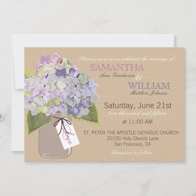 Hydrangea Burlap Rustic Wedding Einladungskarte Einladung (Vorderseite)