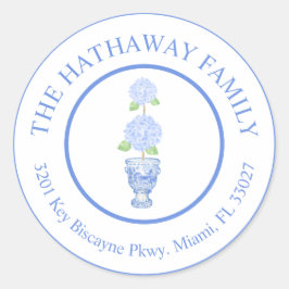 Hydrangea Chinoiserie Rücksendeadresse Runder Aufkleber