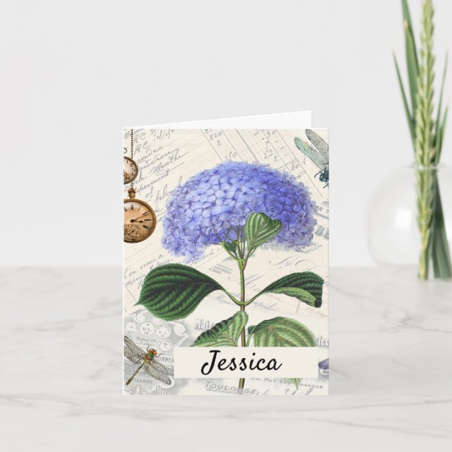 Hydrangea Collage Personalisierte Note Card (Vorderseite)