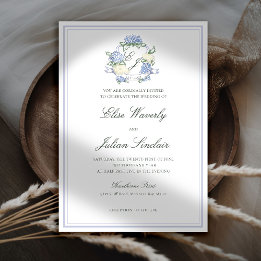 Hydrangea Crest Formal Blue Frame Coastal Wedding Einladung