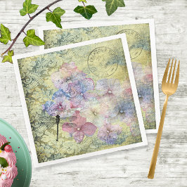 Hydrangea Dragonfly Postmark Ephemera Decoupage Serviette