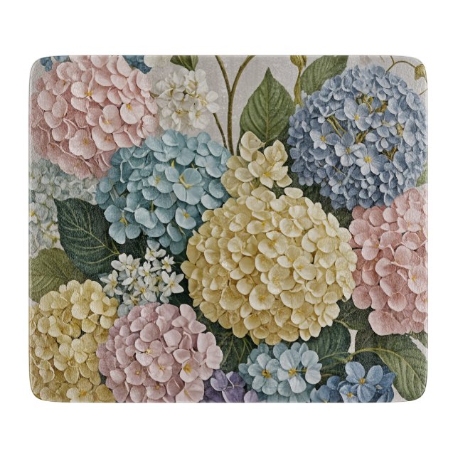 Hydrangea Dreams: Pastellblüten Schneidebrett (Vorderseite)