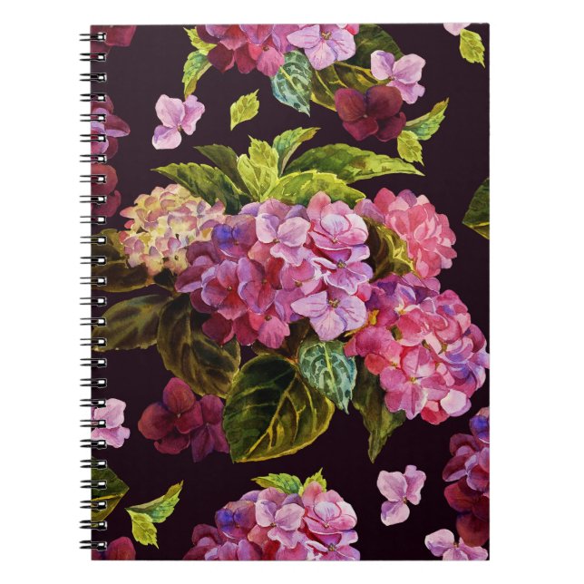 Hydrangea, dunkle, nahtlose Blumenmuster. Notizblock (Vorderseite)