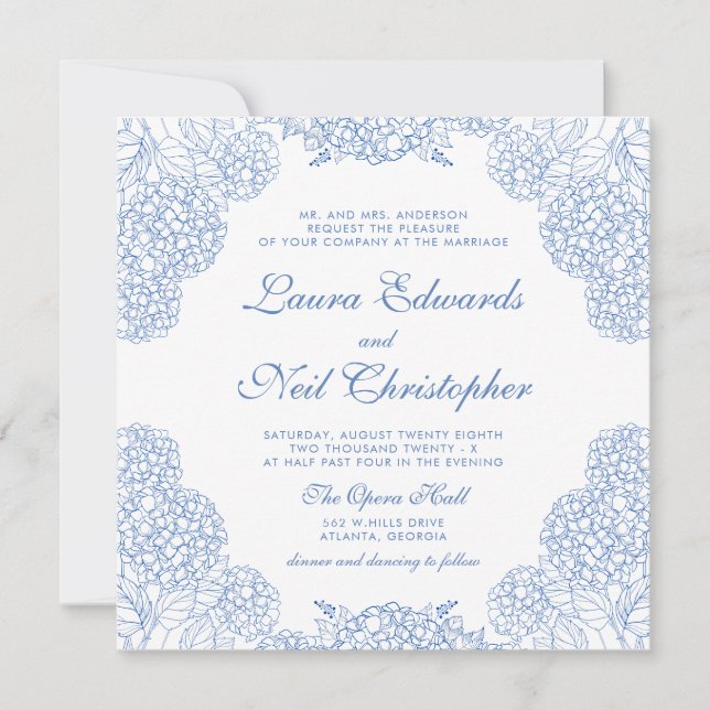 Hydrangea Dusty Blue Floral Moderne Hochzeit Einladung (Vorderseite)