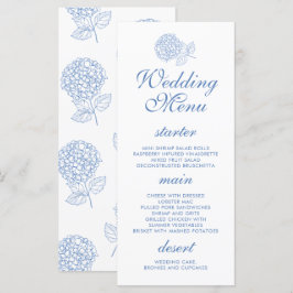 Hydrangea Dusty Blue Floral Moderne Hochzeit Menükarte