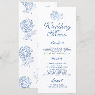 Hydrangea Dusty Blue Floral Moderne Hochzeit Menükarte