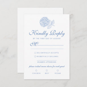 Hydrangea Dusty Blue Floral Moderne Hochzeit RSVP Karte