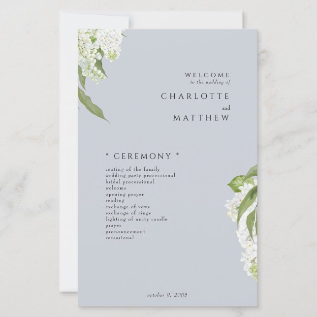 Hydrangea Dusty Blue Wedding Program (Vorderseite)