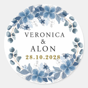 Hydrangea Elegant Weiße Rose Florale Hochzeit Runder Aufkleber