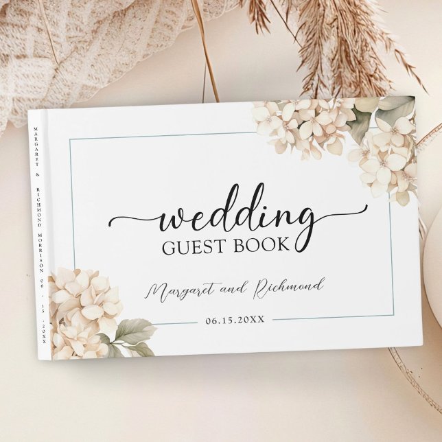Hydrangea Elegant White Floral Wedding Gästebuch (Von Creator hochgeladen)