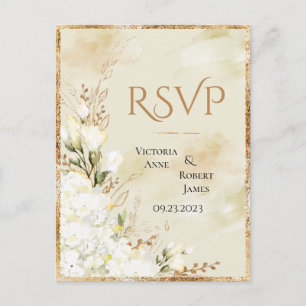Hydrangea Elegante White Gold Floral Wedding RSVP Postkarte