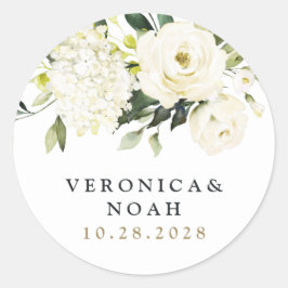 Hydrangea Elegante White Gold Rose Blumenhochzeit Runder Aufkleber
