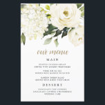 Hydrangea Elegante White Gold Wedding Menu Cards<br><div class="desc">Das Design zeichnet sich durch elegante Hydrangea- und Rose-Aquarellelemente in Weiß-, Gold-, Elfenbein- und anderen neutralen Farbtönen aus. Diese Vorlage verfügt auch über ein modernes typografisches Layout, das aus kursiven und serifenlosen Schriftart in hellschwarz und goldfarben besteht. Sie können die Vorlage verwenden, wie es ist oder fügen Sie mehr Mahlzeiten,...</div>