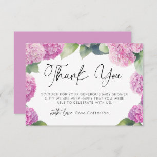 Hydrangea Es ist eine Mädchen-Baby-Dusche Danke Begleitkarte