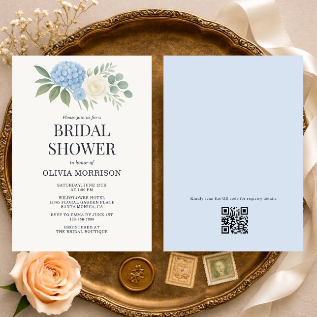 Hydrangea Eukalyptus QR-Code Brautparty Einladung (Von Creator hochgeladen)