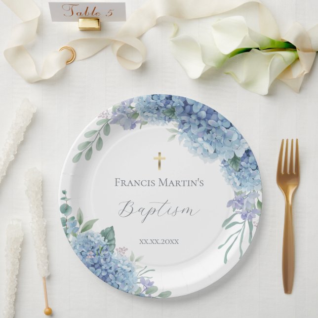 Hydrangea floral  Baptism Pappteller (Hochzeit)