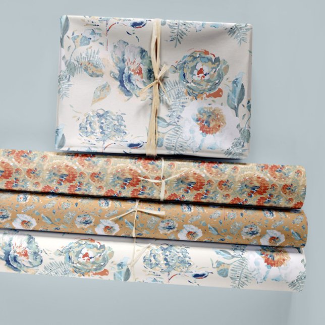 Hydrangea floral geschenkpapier set (Watercolor Elegant Hydrangea Blossoms Floral Wrapping Paper Sheets from Studio Posies. )