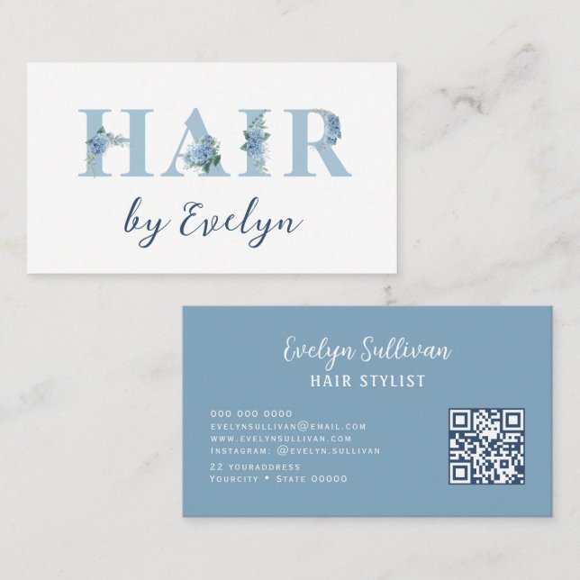 Hydrangea Floral Letters Hair Business Card Visitenkarte (Vorne/Hinten)