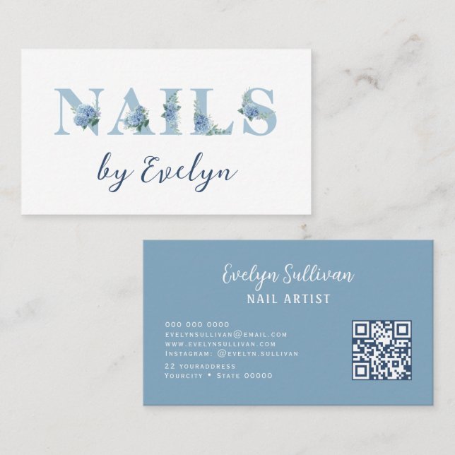 Hydrangea Floral Letters Nails Business Card Visitenkarte (Vorne/Hinten)