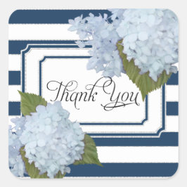 Hydrangea Floral Nautical Navy Blau Streifen Quadratischer Aufkleber