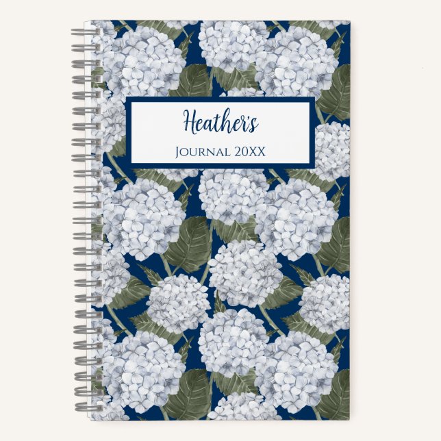 Hydrangea Floral Personalized Journal Notebook Notizbuch (Vorderseite)