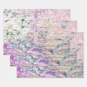 Hydrangea Floral Pink Land Vintages Holz Geschenkpapier Set