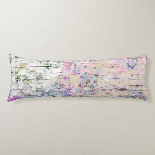 Hydrangea Floral Pink Land Vintages Holz Seitenschläferkissen (Vorderseite)