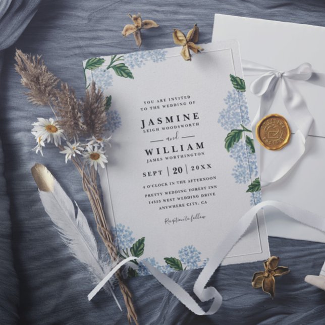 Hydrangea Floral Rustic Elegant QR Code Wedding Einladung (Von Creator hochgeladen)