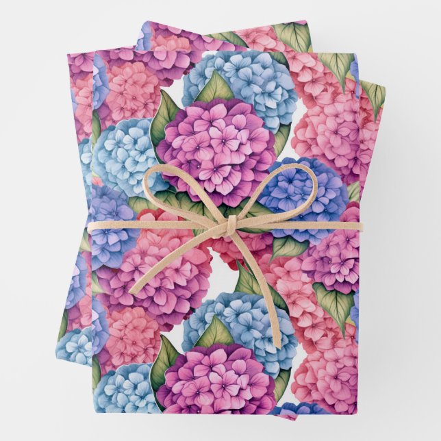 Hydrangea Floral Watercolor Blau Pink Geschenkpapier Set (Beispiel)