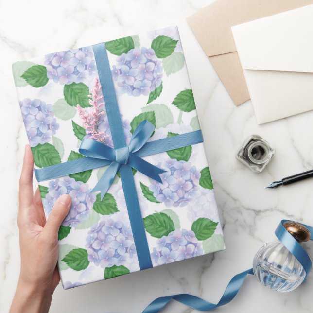 Hydrangea Floral Watercolor Blue Party Geschenkpapier (Schenken)