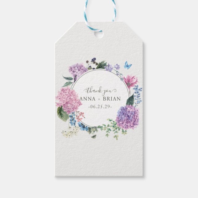 Hydrangea Floral Wedding von Hand bemalt Vielen Da Geschenkanhänger (Vorderseite)