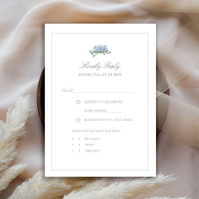Hydrangea Formal Blue Frame Coastal Wedding Meal RSVP Karte (hydrangea wedding rsvp meal choice coastal cottagecore romantic garden formal elegant traditional)