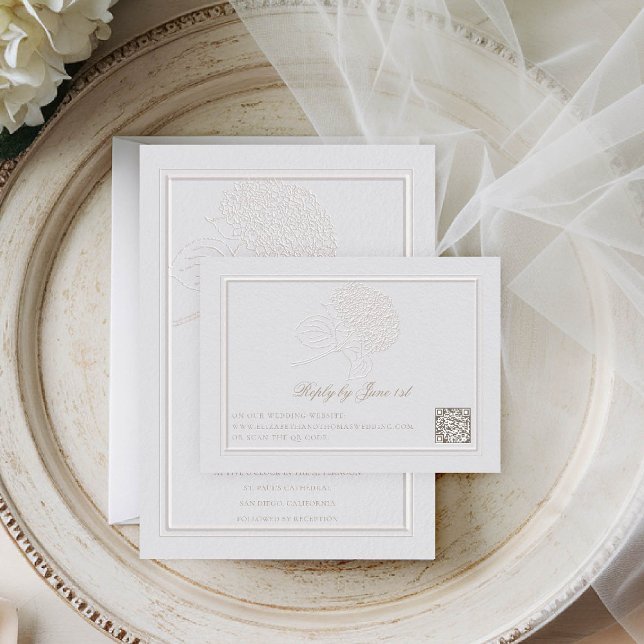 Hydrangea Formal Elegant Elfenbein QR Hochzeitreak (hydrangeas wedding response card qr code rsvp formal traditional elegant modern classic)