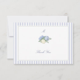 Hydrangea Formal Stripes Coastal Classic Wedding Dankeskarte